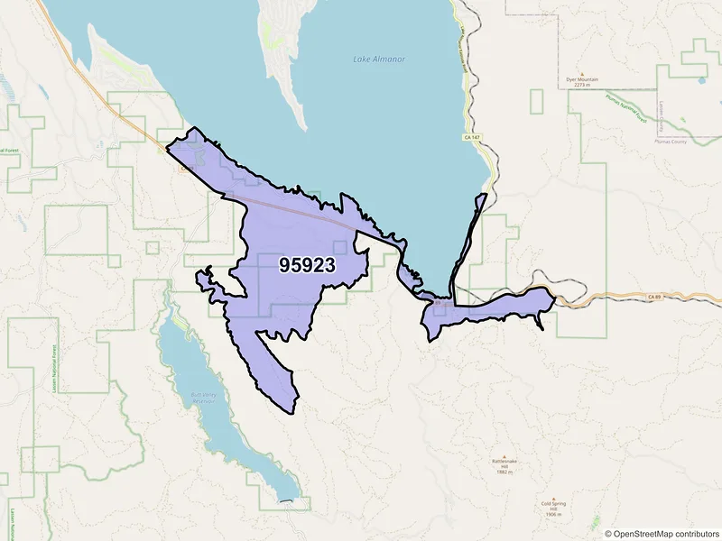 Map of ZIP Code 95923 — Canyon Dam, CA