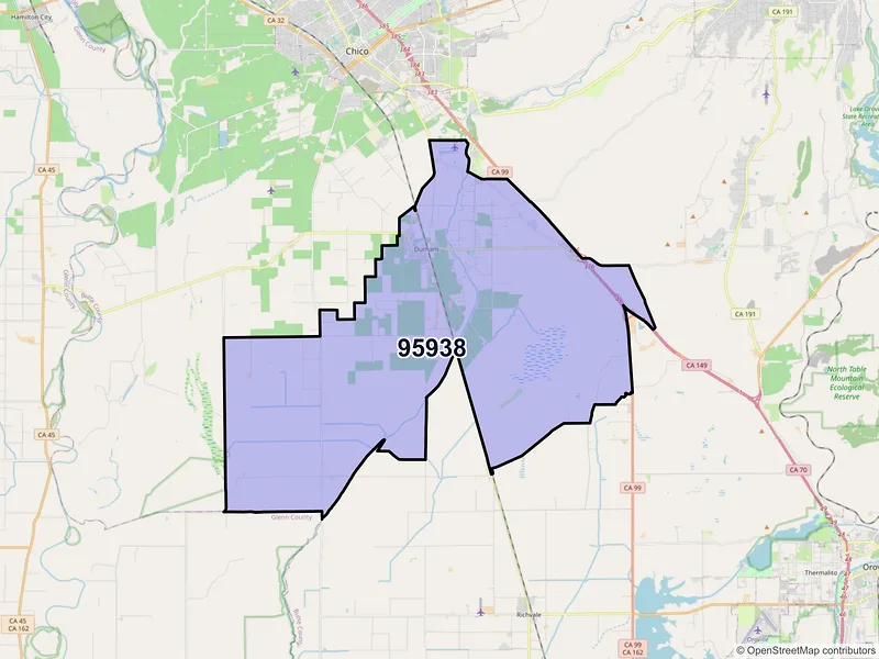 Map of ZIP Code 95938 — Durham, CA