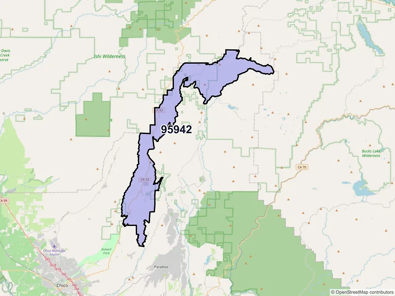 Map of Forest Ranch, California and ZIP codes