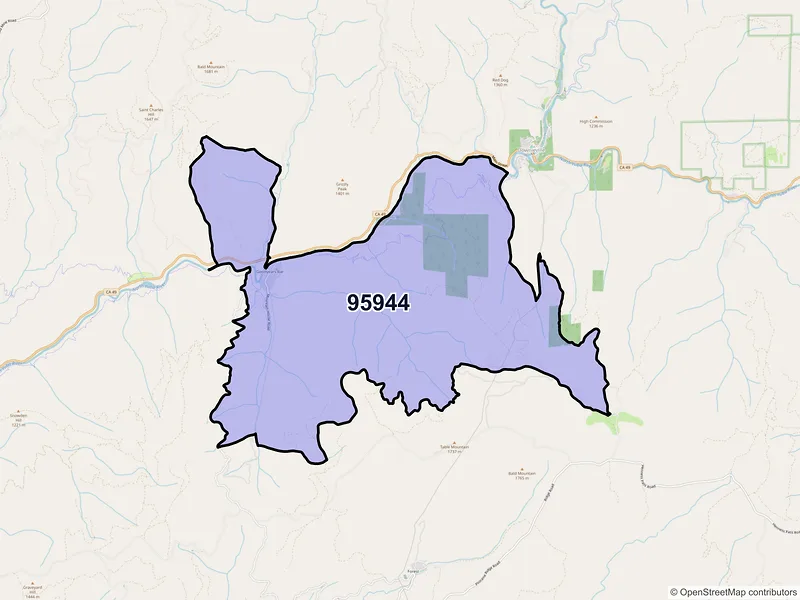 Map of Goodyears Bar, California and ZIP codes