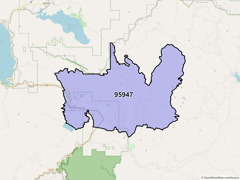 Map of ZIP Code 95947 — Greenville, CA