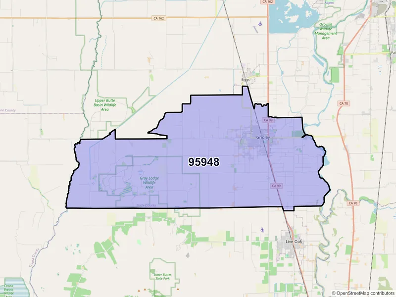 Map of Gridley, California and ZIP codes