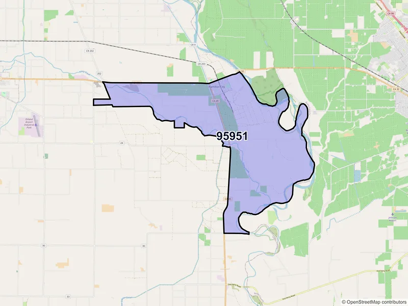 Map of Hamilton City, California and ZIP codes