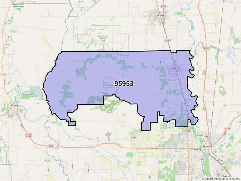 Map of ZIP Code 95953 — Live Oak, CA