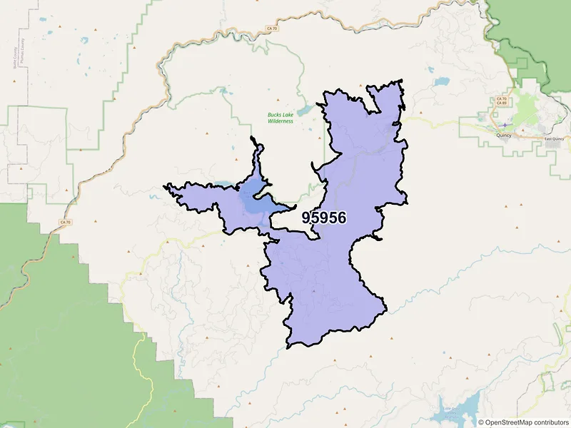 Map of Meadow Valley, California and ZIP codes