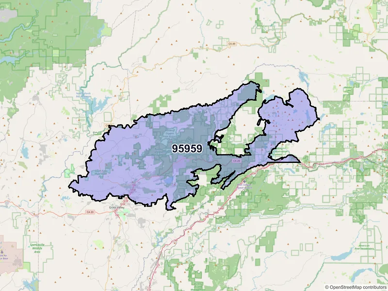 Map of Nevada City, California and ZIP codes