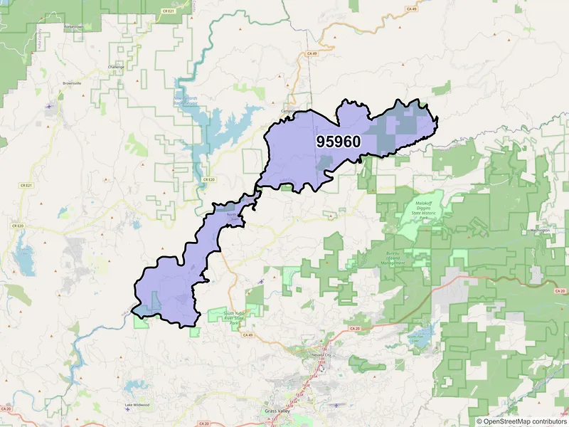Map of North San Juan, California and ZIP codes