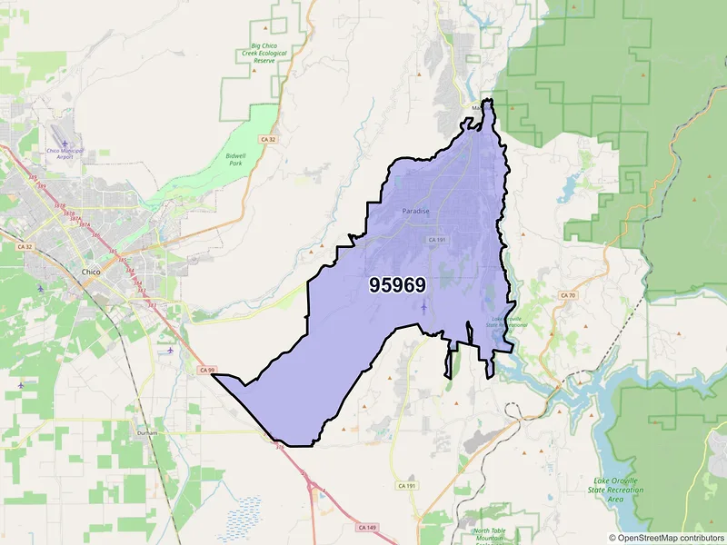 Map of ZIP Code 95969 — Paradise, CA