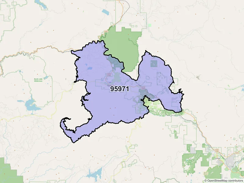 Map of Quincy, California and ZIP codes