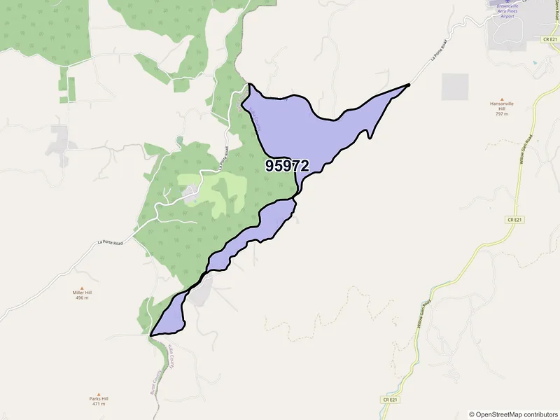 Map of ZIP Code 95972 — Rackerby, CA