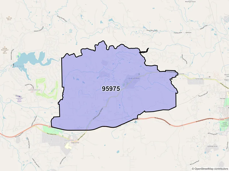 Map of ZIP Code 95975 — Rough and Ready, CA