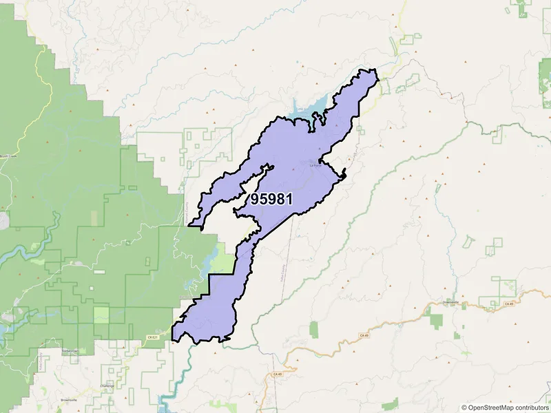 Map of ZIP Code 95981 — Strawberry Valley, CA
