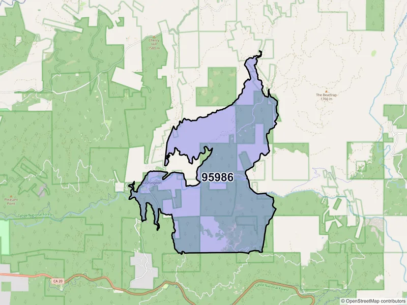 Map of Washington, California and ZIP codes