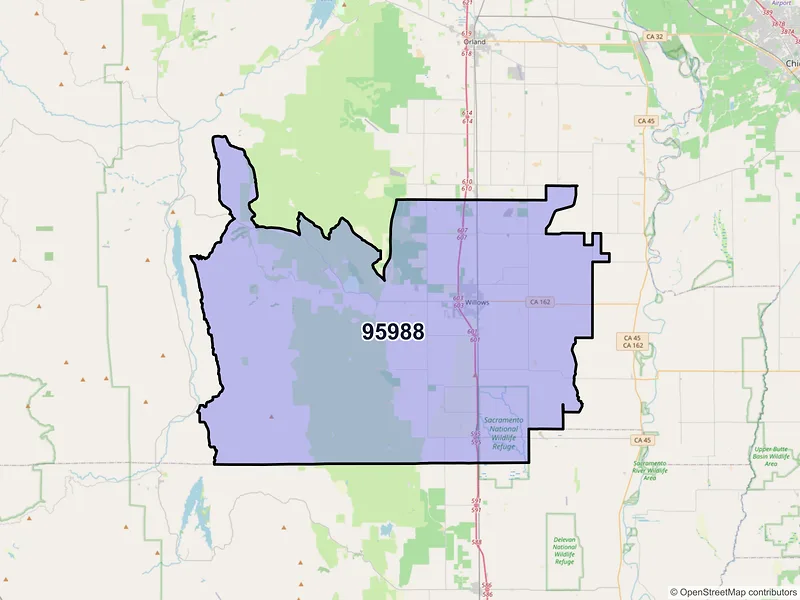 Map of ZIP Code 95988 — Willows, CA