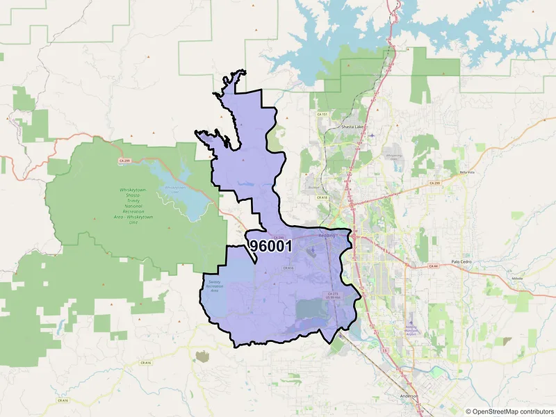 Map of ZIP Code 96001 — Redding, CA