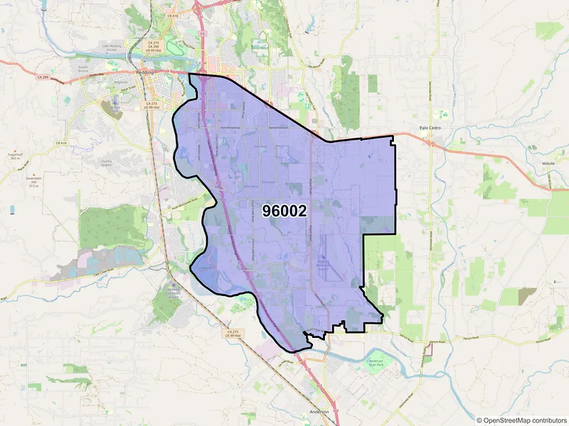 Map of ZIP Code 96002 — Redding, CA