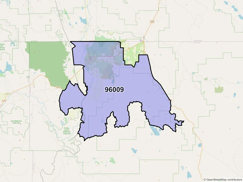 Map of Bieber, California and ZIP codes