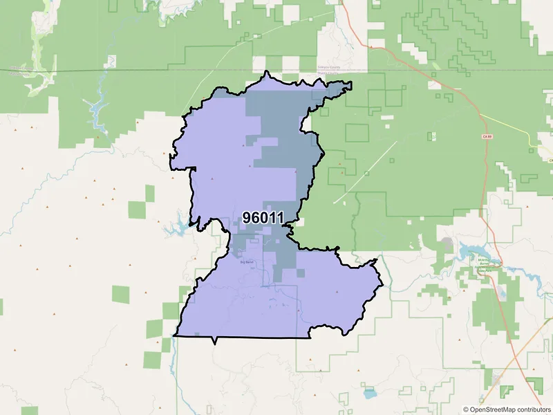 Map of Big Bend, California and ZIP codes