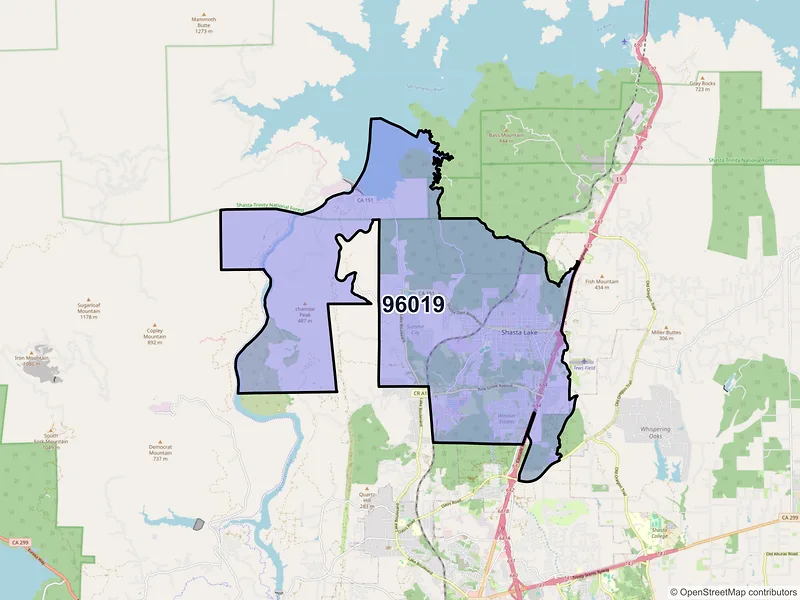 Map of ZIP Code 96019 — Shasta Lake, CA
