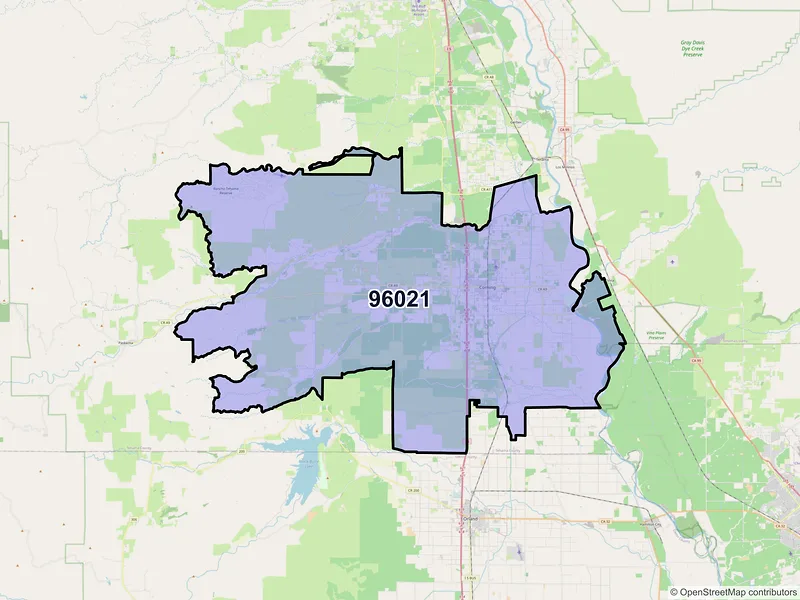 Map of ZIP Code 96021 — Corning, CA