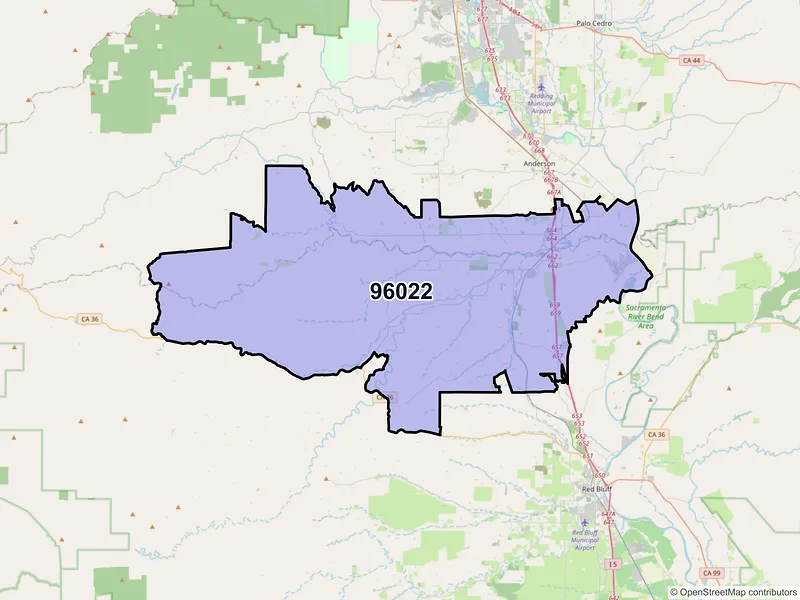 Map of ZIP Code 96022 — Cottonwood, CA