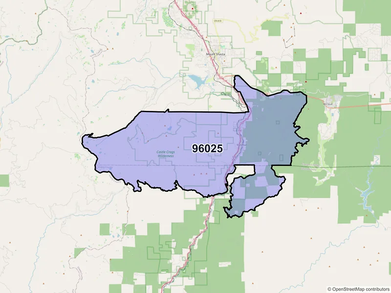 Map of Dunsmuir, California and ZIP codes