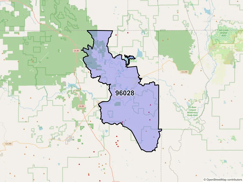Map of Fall River Mills, California and ZIP codes