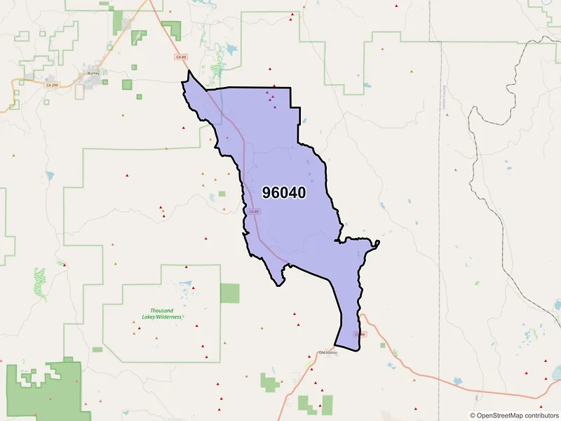 Map of ZIP Code 96040 — Hat Creek, CA