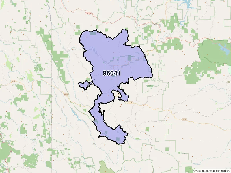 Map of Hayfork, California and ZIP codes