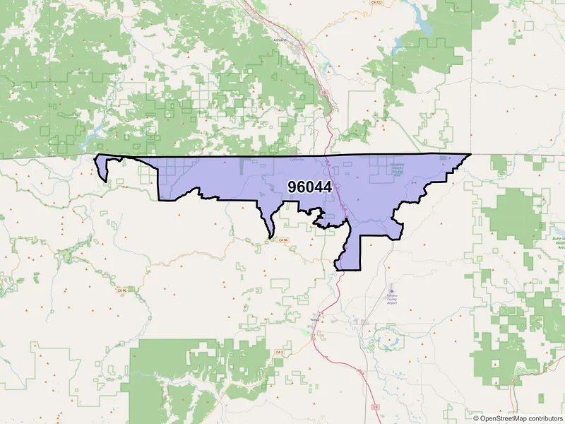 Map of Hornbrook, California and ZIP codes