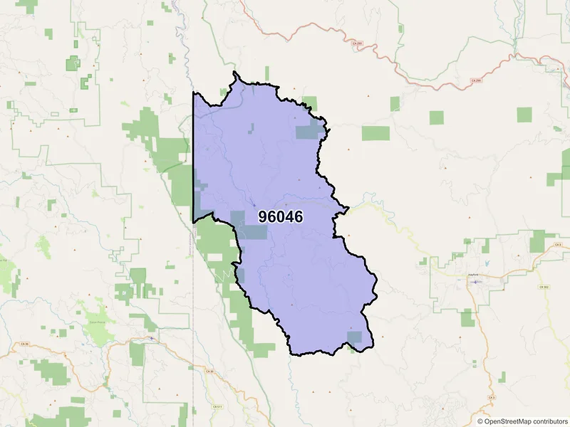Map of Hyampom, California and ZIP codes