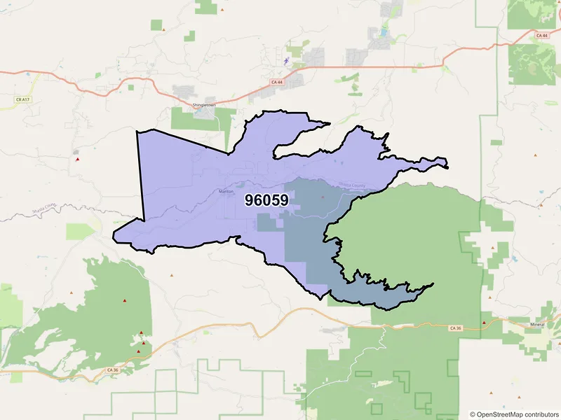Map of ZIP Code 96059 — Manton, CA