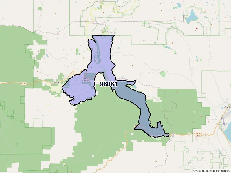 Map of ZIP Code 96061 — Mill Creek, CA