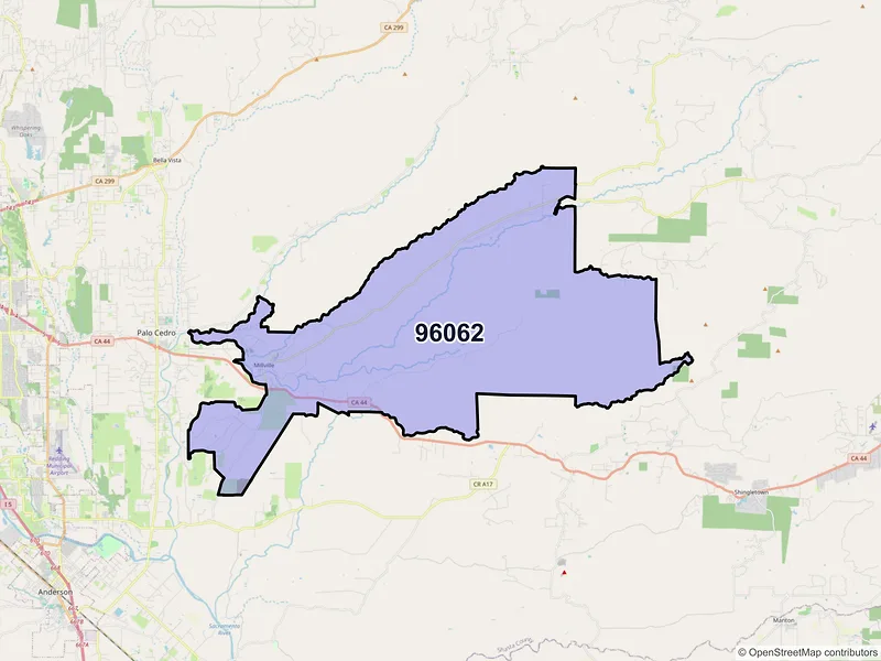 Map of ZIP Code 96062 — Millville, CA