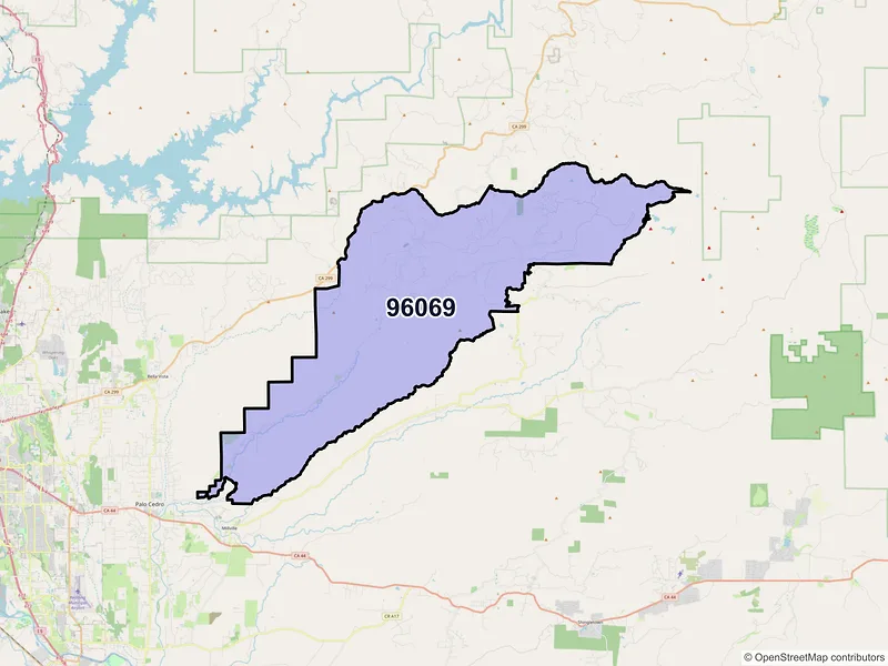 Map of ZIP Code 96069 — Oak Run, CA