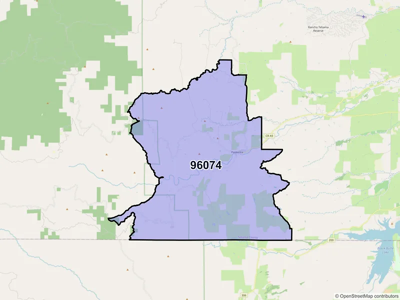 Map of Paskenta, California and ZIP codes