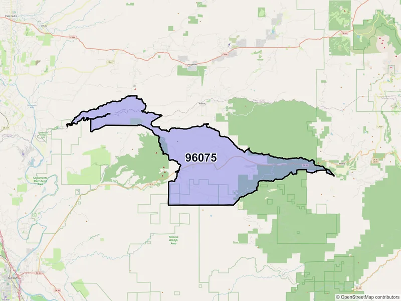 Map of Paynes Creek, California and ZIP codes