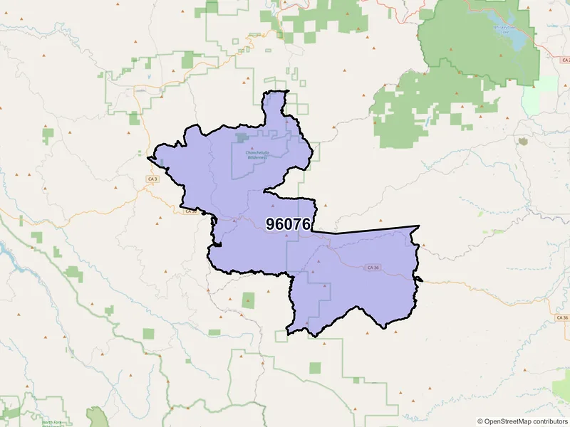 Map of ZIP Code 96076 — Platina, CA
