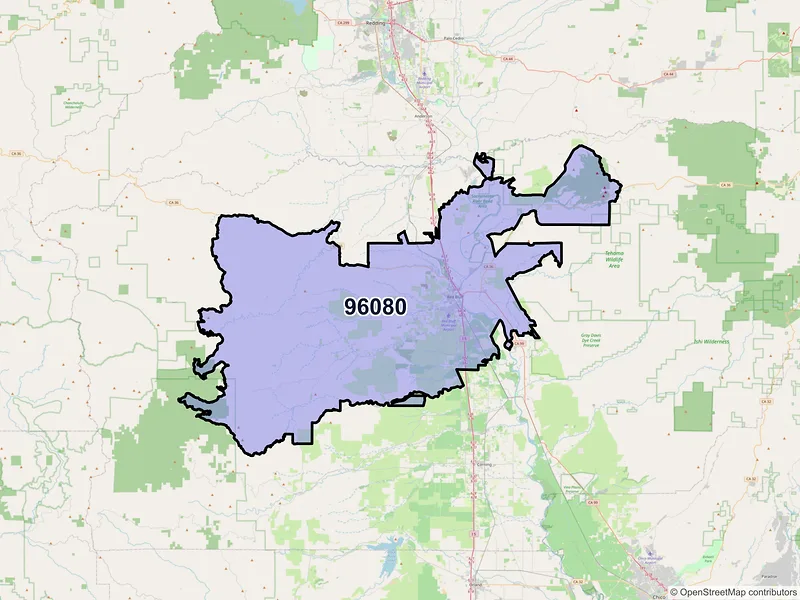 Map of ZIP Code 96080 — Red Bluff, CA