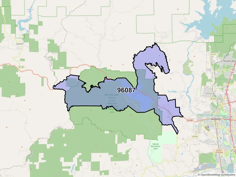 Map of Shasta, California and ZIP codes