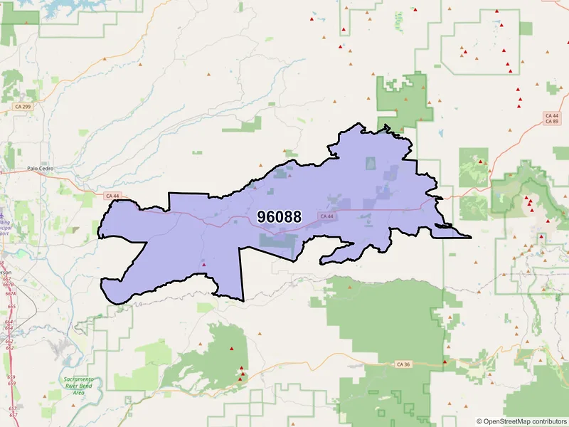Map of ZIP Code 96088 — Shingletown, CA