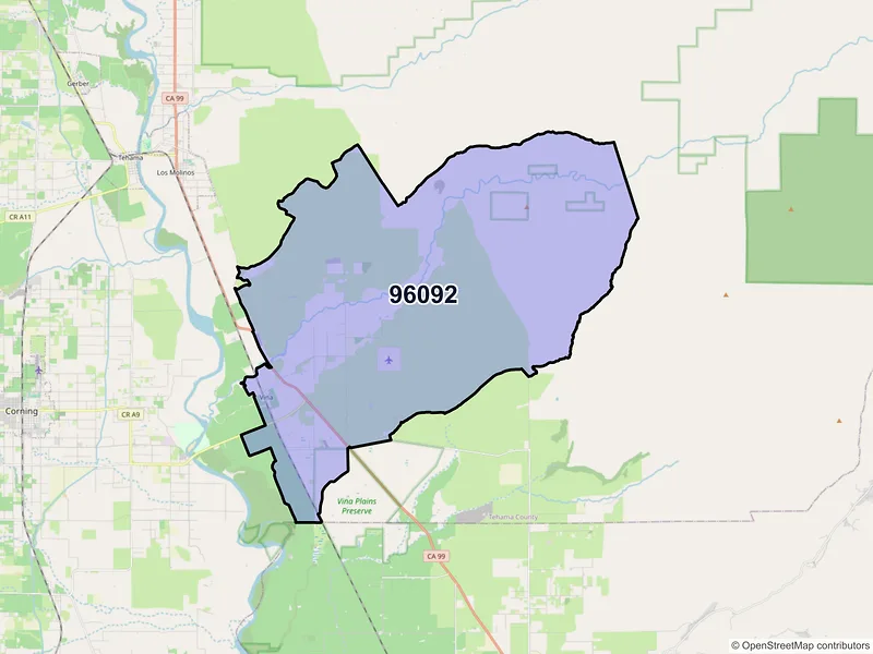 Map of Vina, California and ZIP codes