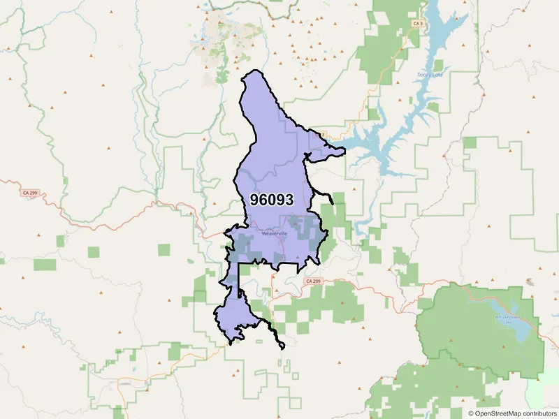 Map of Weaverville, California and ZIP codes