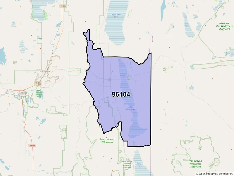 Map of Cedarville, California and ZIP codes
