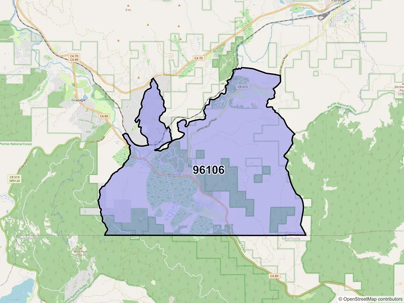 Map of Clio, California and ZIP codes