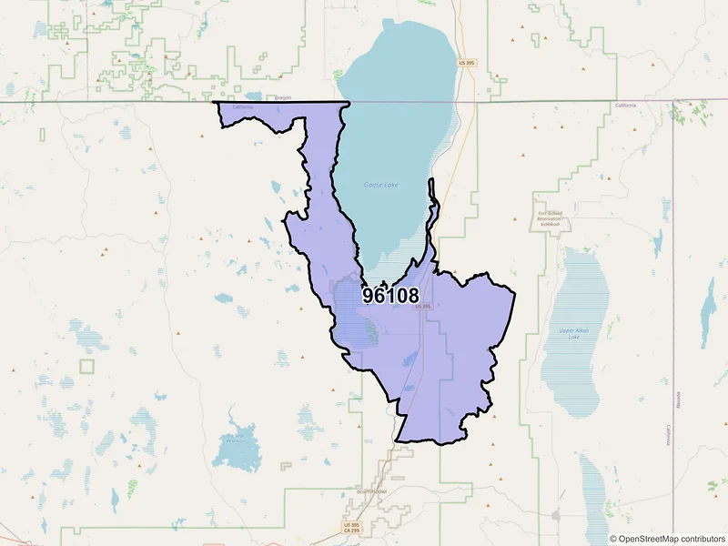 Map of Davis Creek, California and ZIP codes