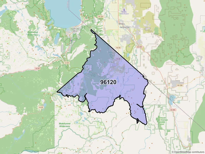 Map of ZIP Code 96120 — Markleeville, CA