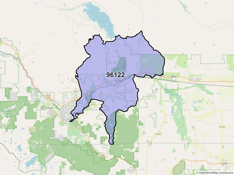Map of Portola, California and ZIP codes