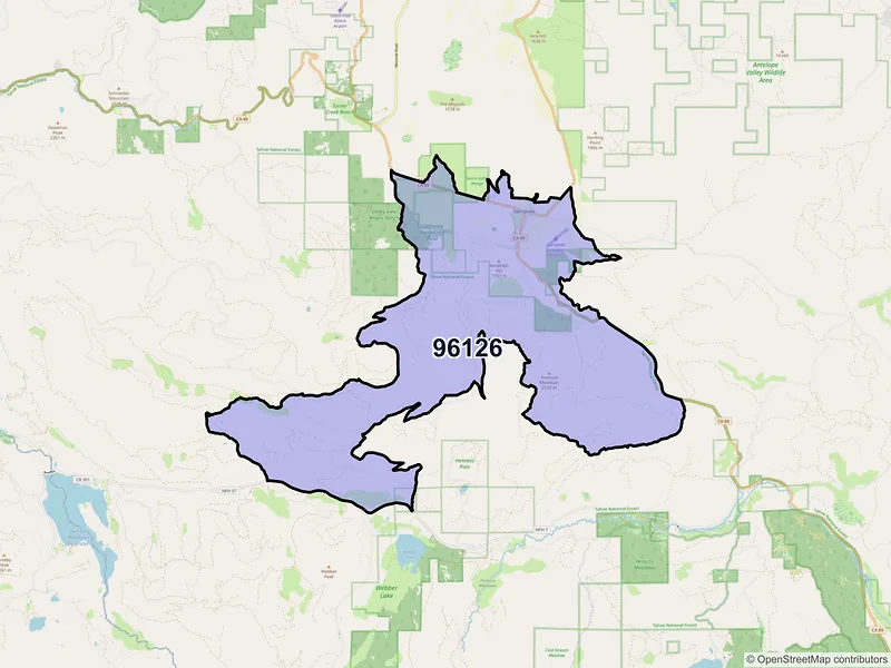 Map of Sierraville, California and ZIP codes