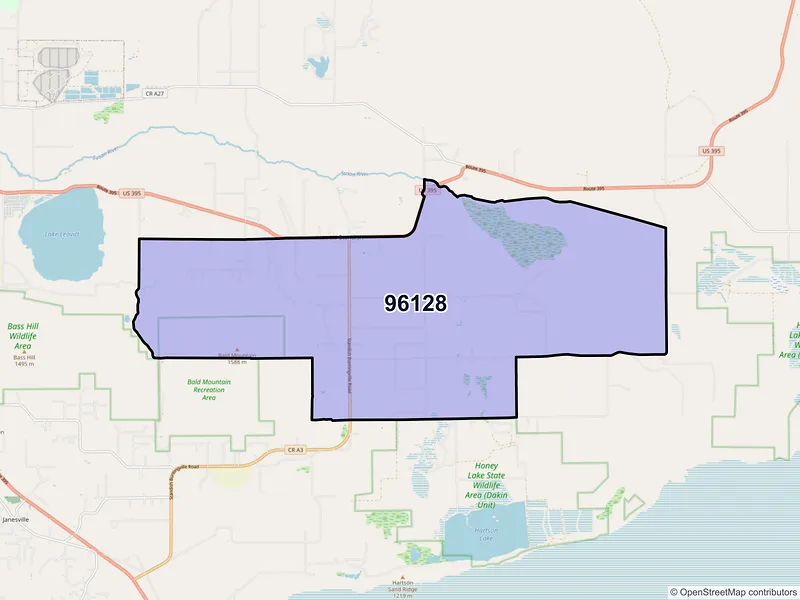 Map of ZIP Code 96128 — Standish, CA